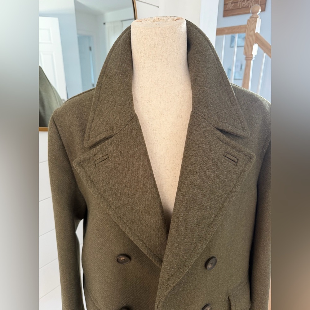 Ted Baker Men's Olive Wool Double-Breasted Military Style Peacoat - Large - Picture 9 of 12